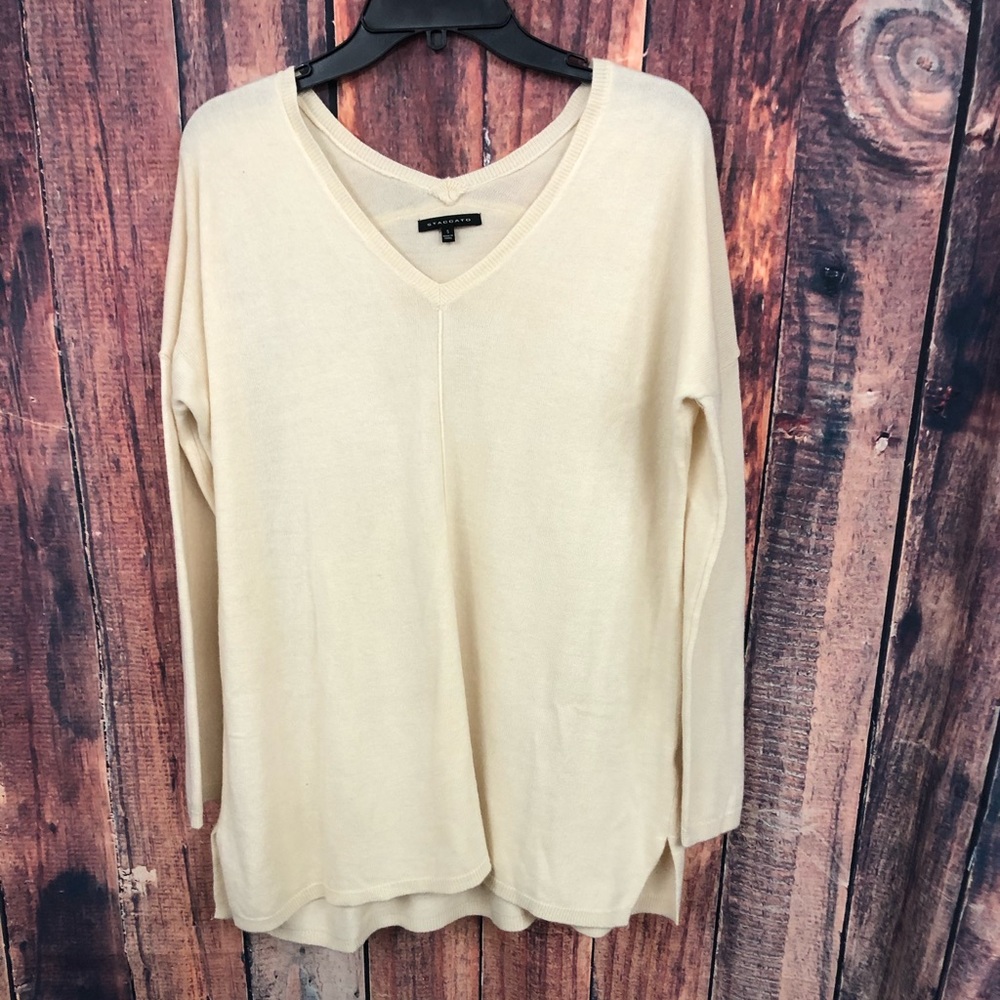 STACCATO CREAM V NECK TUNIC SWEATER S